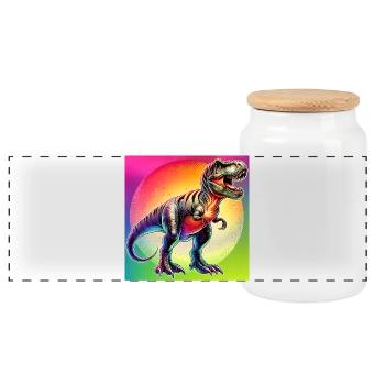 dinosaur - Panoramic Cookie Jar with Wooden Lid - white - Front