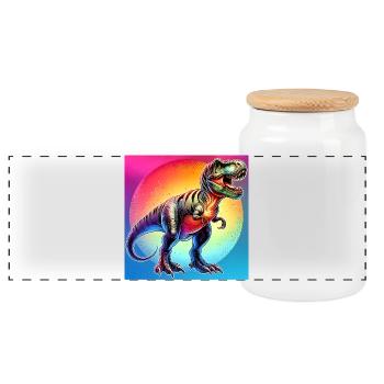 dinosaur - Panoramic Cookie Jar with Wooden Lid - white - Front