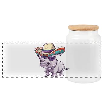 Rhino Funny Sombrero - Panoramic Cookie Jar with Wooden Lid - white - Front
