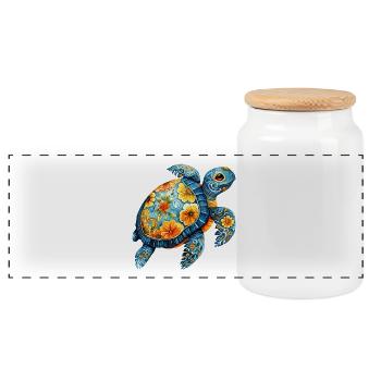 Tortue florale - Boîte à biscuits avec couvercle en bois - blanc - Devant