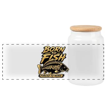 Né dans la pêche, forcé de travailler dans la conception de carpes - Boîte à biscuits avec couvercle en bois - blanc - Devant