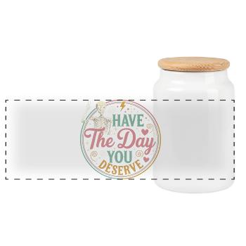 Have the Day You Deserve - Panoramic Cookie Jar with Wooden Lid - white - Front