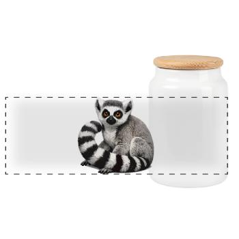 Ring-tailed lemur illustration - Panoramic Cookie Jar with Wooden Lid - white - Front