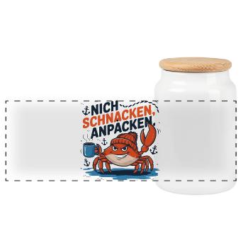  Nich Schnacken Anpacken Krabbe Moin Nordsee - Panorama Keksdose mit Holzdeckel - Weiß - Vorne
