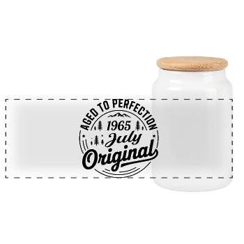 July 1965 – Legend of the Peaks and Mountains - Panoramic Cookie Jar with Wooden Lid - white - Front