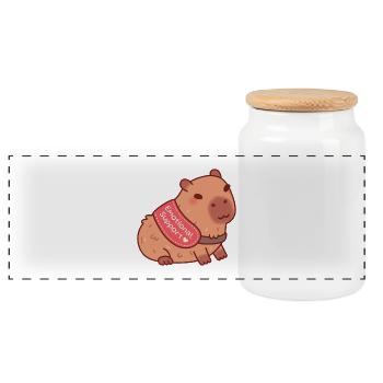 Niedliche Capybara hier für emotionale Unterstützung - Panorama Keksdose mit Holzdeckel - Weiß - Vorne