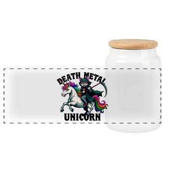 Death Metal Unicorn Rider Music Rock Heavy Metal - Panoramic Cookie Jar with Wooden Lid - white - Front
