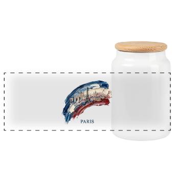 Paris Pinselstrich Stadtbild Flagge - Panorama Keksdose mit Holzdeckel - Weiß - Vorne