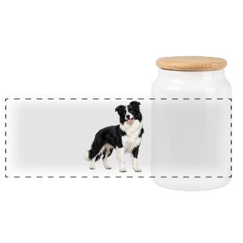 Black and White Border Collie - Panoramic Cookie Jar with Wooden Lid - white - Front