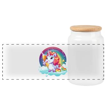 Regenbogen‑Unicorn Feierglanz - Panorama Keksdose mit Holzdeckel - Weiß - Vorne