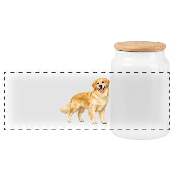 Golden Retriever lächelt - Panorama Keksdose mit Holzdeckel - Weiß - Vorne
