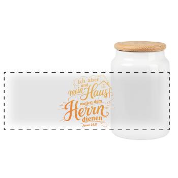 Bibelvers Lettering Design: Ich aber und mein Haus - Panorama Keksdose mit Holzdeckel - Weiß - Vorne