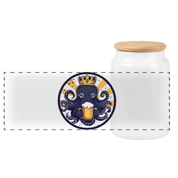Octopus Beer Funny - Panoramic Cookie Jar with Wooden Lid - white - Front
