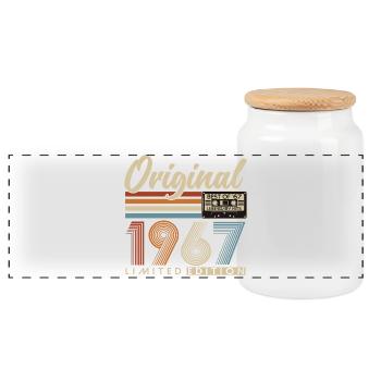 Original 1967 Vintage Birthday Gift Retro - Panoramic Cookie Jar with Wooden Lid - white - Front