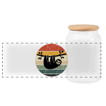 Sloth Gift Retro Design Sunset - Panoramic Cookie Jar with Wooden Lid - white - Front