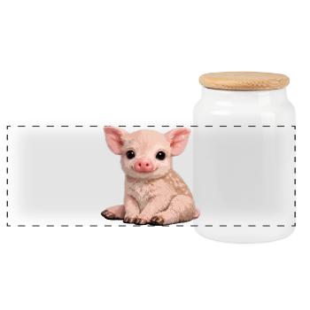 Piglet Cuddle Illustration - Panoramic Cookie Jar with Wooden Lid - white - Front