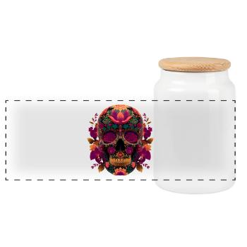 Noble Calavera Skull Floral - Dia de los Muert - Boîte à biscuits avec couvercle en bois - blanc - Devant