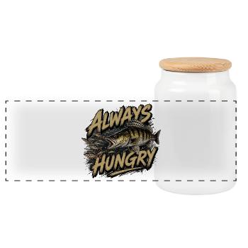 Always Hungry Zander – Predator Fishing Design - Panoramic Cookie Jar with Wooden Lid - white - Front