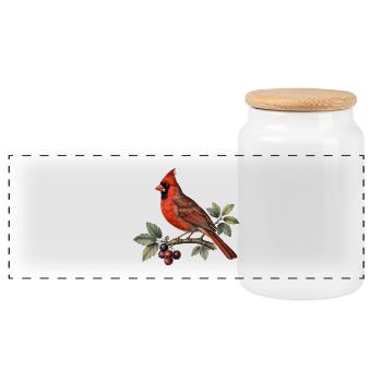 Cardinal rouge sur branche et baies - Boîte à biscuits avec couvercle en bois - blanc - Devant