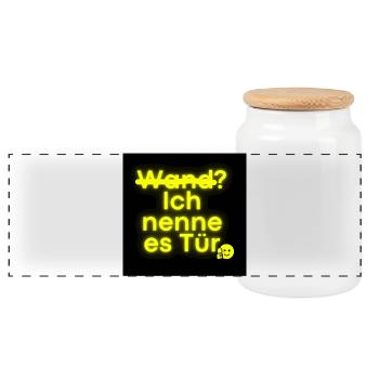 Tür statt Wand in Neon provokante Motivation - Panorama Keksdose mit Holzdeckel - Weiß - Vorne