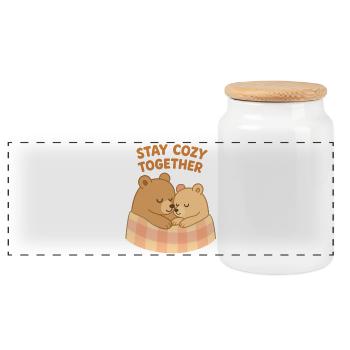 Adorables ours : restez bien au chaud ensemble – Temps de câlins - Boîte à biscuits avec couvercle en bois - blanc - Devant