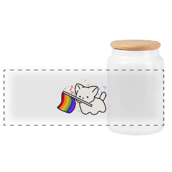 Cute Pride Dog Rainbow Flag Design - Panoramic Cookie Jar with Wooden Lid - white - Front