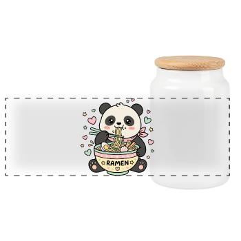 Kawaii Panda Ramen - Panorama Keksdose mit Holzdeckel - Weiß - Vorne