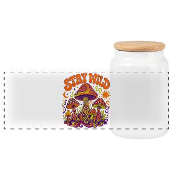 Stay Wild Pilz Psychedelia - Panorama Keksdose mit Holzdeckel - Weiß - Vorne