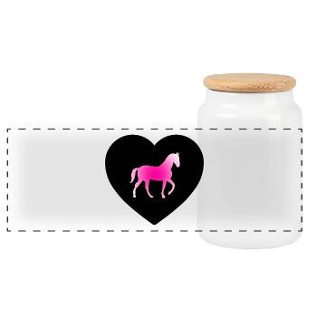 horses - Panoramic Cookie Jar with Wooden Lid - white - Front