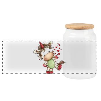 Licorne Cœur Mignon : Design de bande dessinée ludique - Boîte à biscuits avec couvercle en bois - blanc - Devant