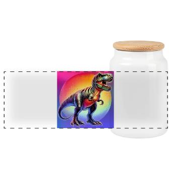 dinosaur - Panoramic Cookie Jar with Wooden Lid - white - Front