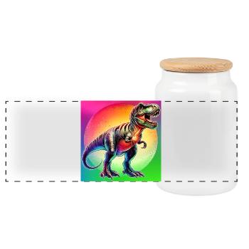 dinosaur - Panoramic Cookie Jar with Wooden Lid - white - Front