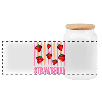 Strawberry - Panoramic Cookie Jar with Wooden Lid - white - Front