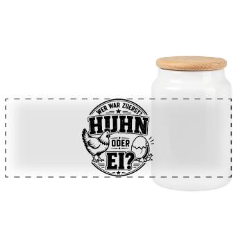 Stampiges Huhn und Ei Emblem - Panorama Keksdose mit Holzdeckel - Weiß - Vorne