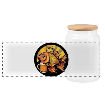 Goldfish Beer Funny - Panoramic Cookie Jar with Wooden Lid - white - Front