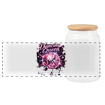 Dancing Queen & Disco Team: Bachelor Party Disco Ball Mix - Panoramic Cookie Jar with Wooden Lid - white - Front