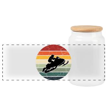 Snowmobile gift Retro snowmobile - Panoramic Cookie Jar with Wooden Lid - white - Front