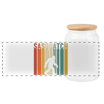 Bigfoot Silhouette Sasquatch style 1970s - Panoramic Cookie Jar with Wooden Lid - white - Front