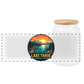 Lake Tahoe Kabine Dekor Sonnenuntergang Bergreise - Panorama Keksdose mit Holzdeckel - Weiß - Vorne