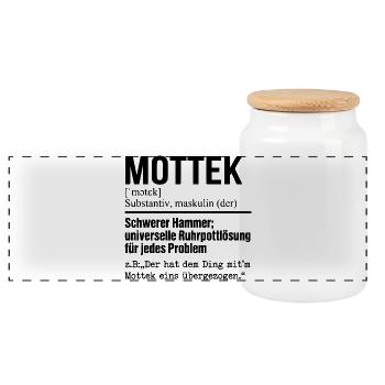 Mottek Definition, Ruhrpott, Ruhrgeiet Dialekt - Panorama Keksdose mit Holzdeckel - Weiß - Vorne