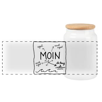 MOIN SEE Meer DA LANG Wegweiser Maritim Coast - Panorama Keksdose mit Holzdeckel - Weiß - Vorne