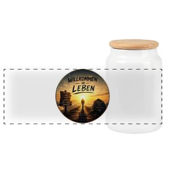 Willkommen im Leben Lebensweg - Panorama Keksdose mit Holzdeckel - Weiß - Vorne