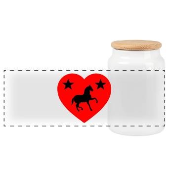 horses - Panoramic Cookie Jar with Wooden Lid - white - Front