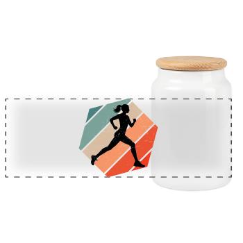 Gift idea for a running with running - Panoramic Cookie Jar with Wooden Lid - white - Front