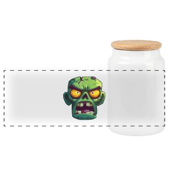 Zombie, Halloween Party Creature - Panoramic Cookie Jar with Wooden Lid - white - Front