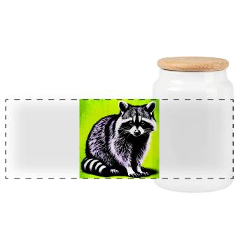 Raccoon - Panoramic Cookie Jar with Wooden Lid - white - Front
