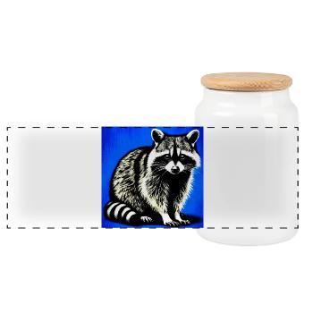 Raccoon - Panoramic Cookie Jar with Wooden Lid - white - Front