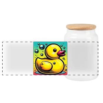 Ente Ente Ente Ente Ente - Panorama Keksdose mit Holzdeckel - Weiß - Vorne