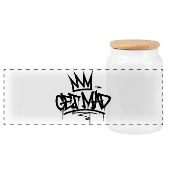 Gamma Crown Graffiti-Logo Werde wütend - Panorama Keksdose mit Holzdeckel - Weiß - Vorne