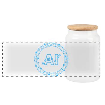 Futuristic AI Data Network Symbol - Panoramic Cookie Jar with Wooden Lid - white - Front